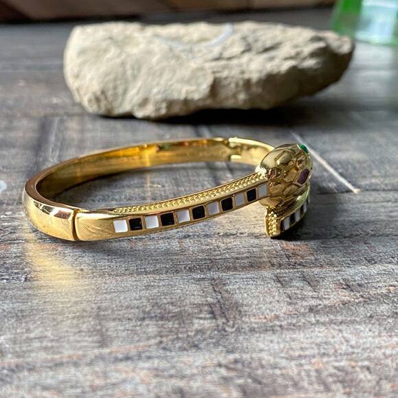 NEW Black and White Striped Serpent Bangle Bracelet - Picture 12 of 16